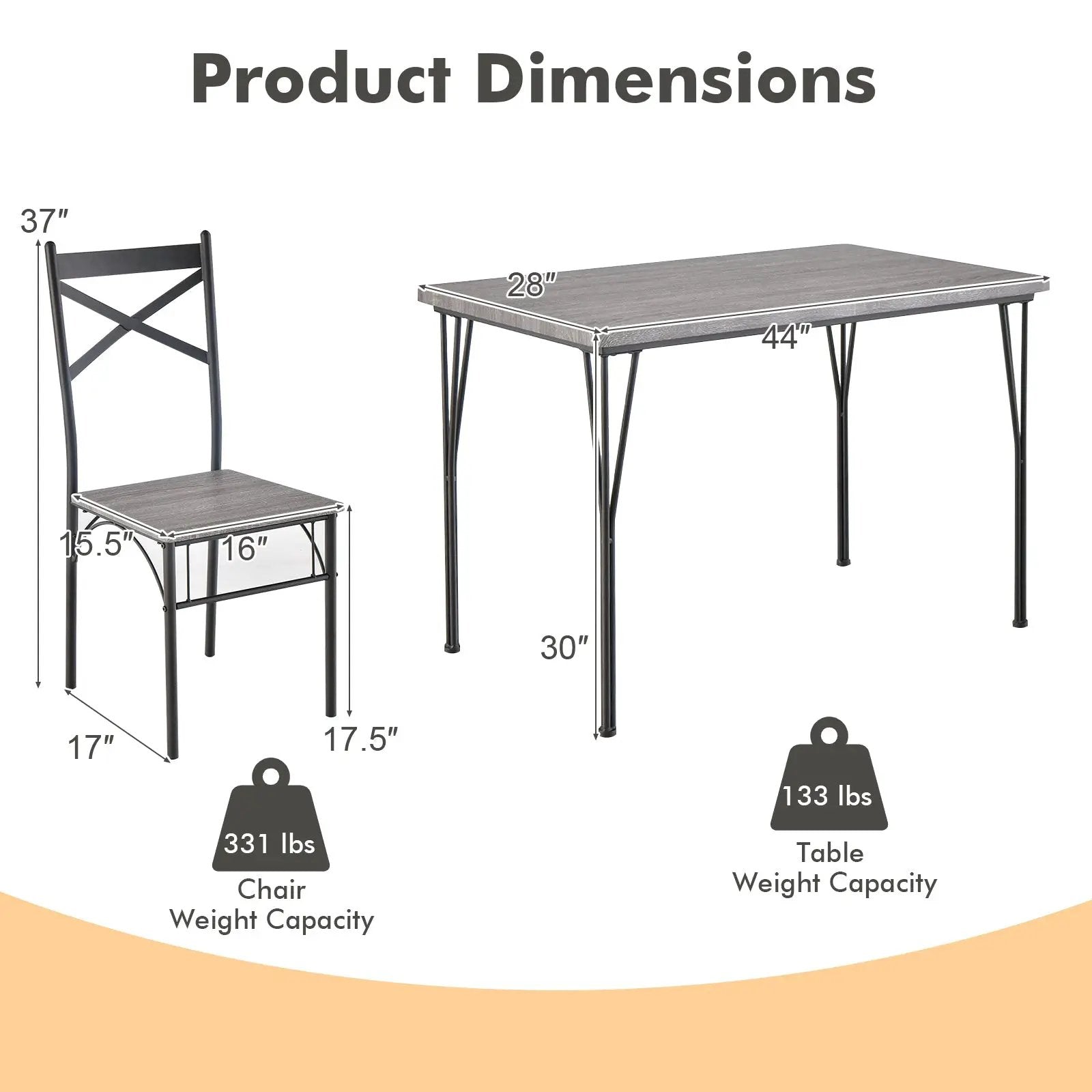 5 Pieces Dining Table Set with Metal Frame for Kitchen Dining Room-Gray by DirectDeals