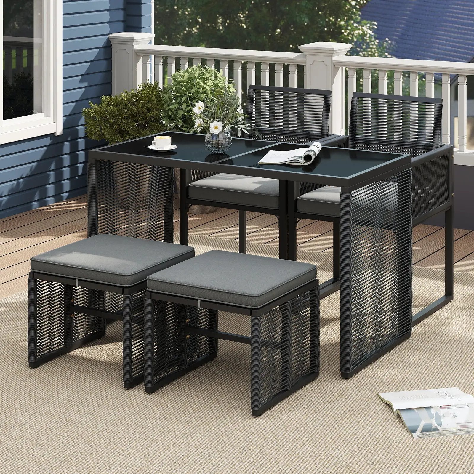 5 Pieces Outdoor Conversation Set with Removable Cushions for Backyard Porch-Gray by DirectDeals