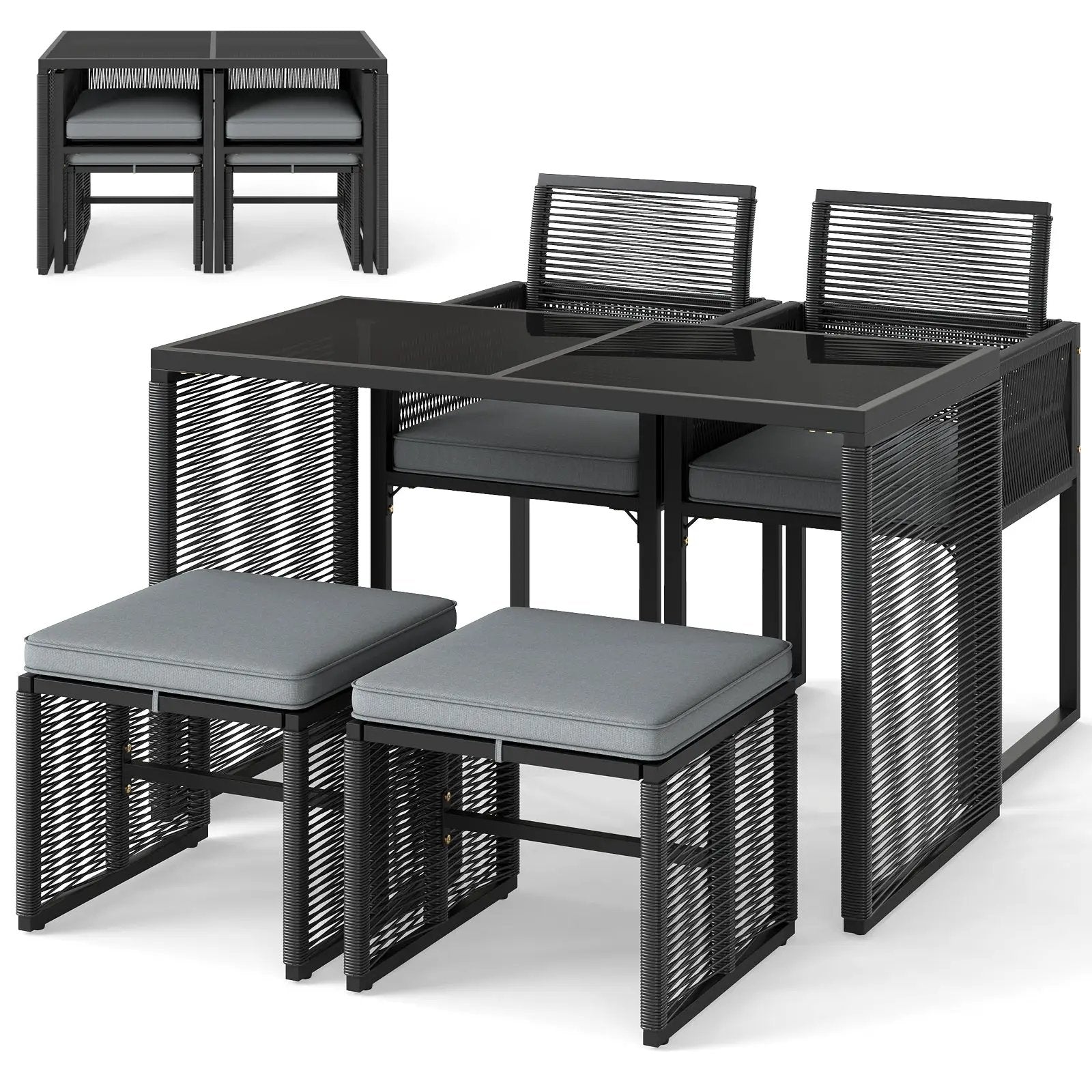 5 Pieces Outdoor Conversation Set with Removable Cushions for Backyard Porch-Gray by DirectDeals