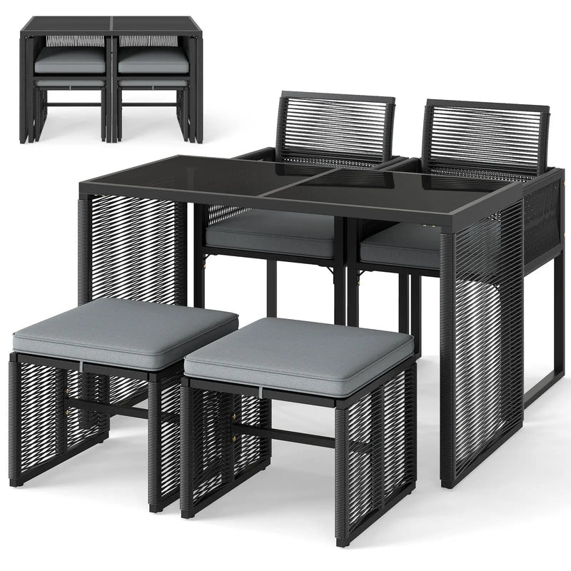 5 Pieces Outdoor Conversation Set with Removable Cushions for Backyard Porch-Gray by DirectDeals