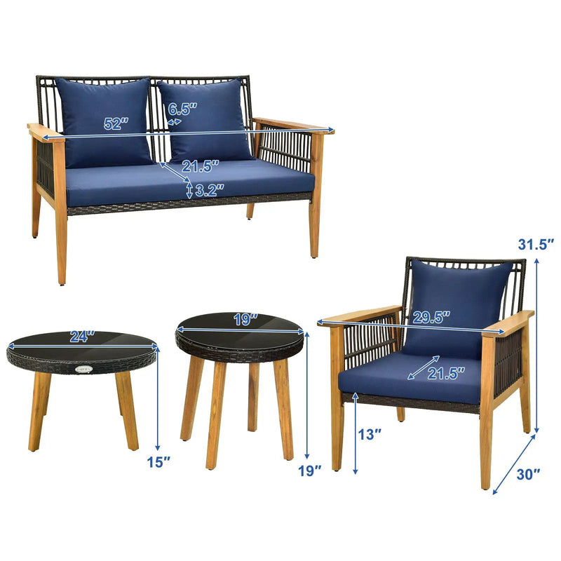 5 Piece Outdoor Conversation Set with 2 Coffee Tables for Backyard Poolside-Navy by DirectDeals