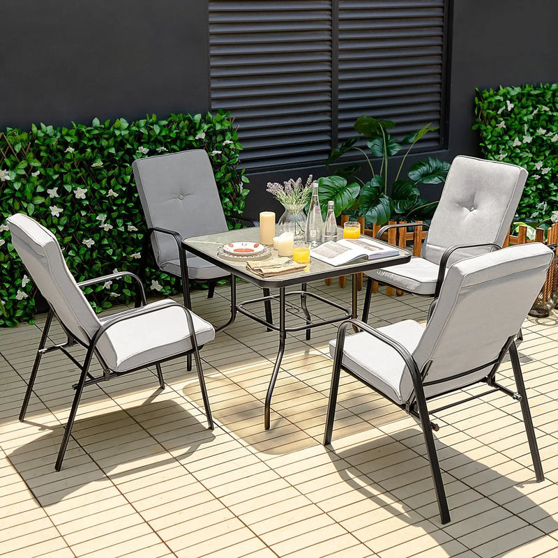5 Pieces Outdoor Dining Set with 4 Stackable Chair and High-Back Cushions by DirectDeals