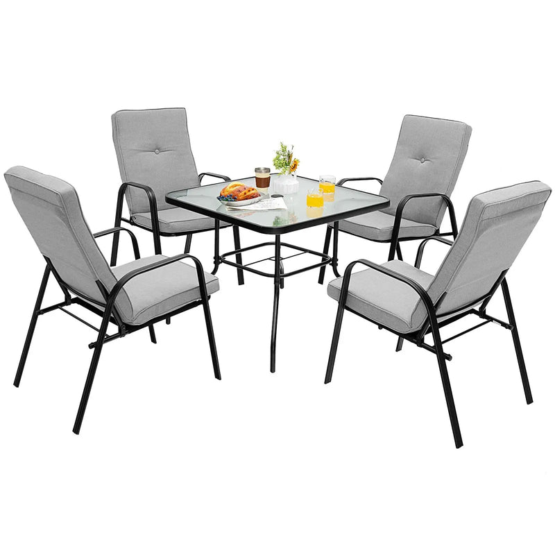 5 Pieces Outdoor Dining Set with 4 Stackable Chair and High-Back Cushions by DirectDeals