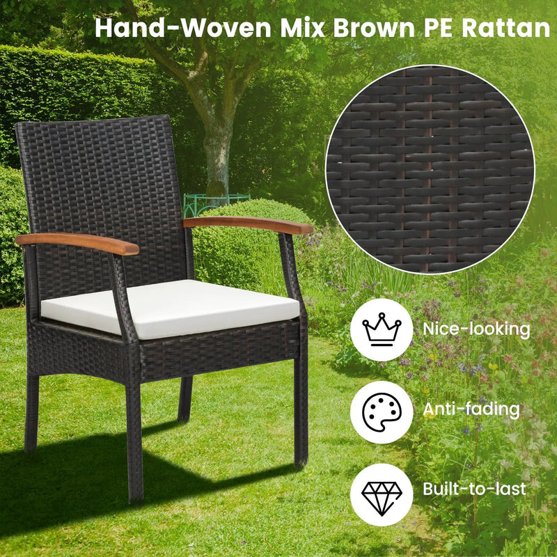 5 Pieces Patio Wicker Chair and Dining Table Set with 2 Inch Umbrella Hole by DirectDeals