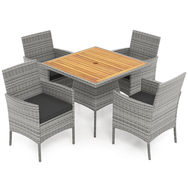 5 Pieces PE Wicker Patio Dining Set Outdoor Acacia Wood Table and Chairs-Black by DirectDeals