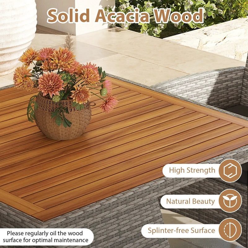 5 Pieces PE Wicker Patio Dining Set Outdoor Acacia Wood Table and Chairs-Black by DirectDeals