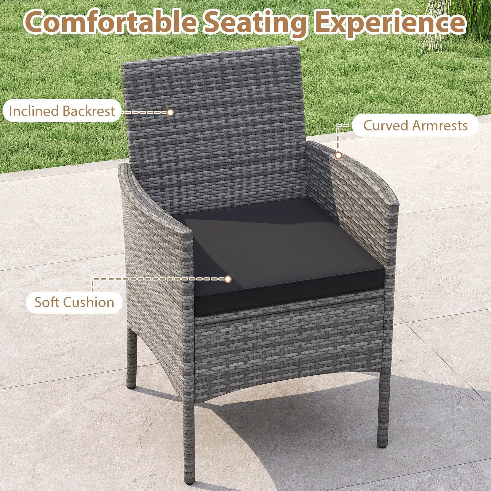 5 Pieces PE Wicker Patio Dining Set Outdoor Acacia Wood Table and Chairs-Black by DirectDeals