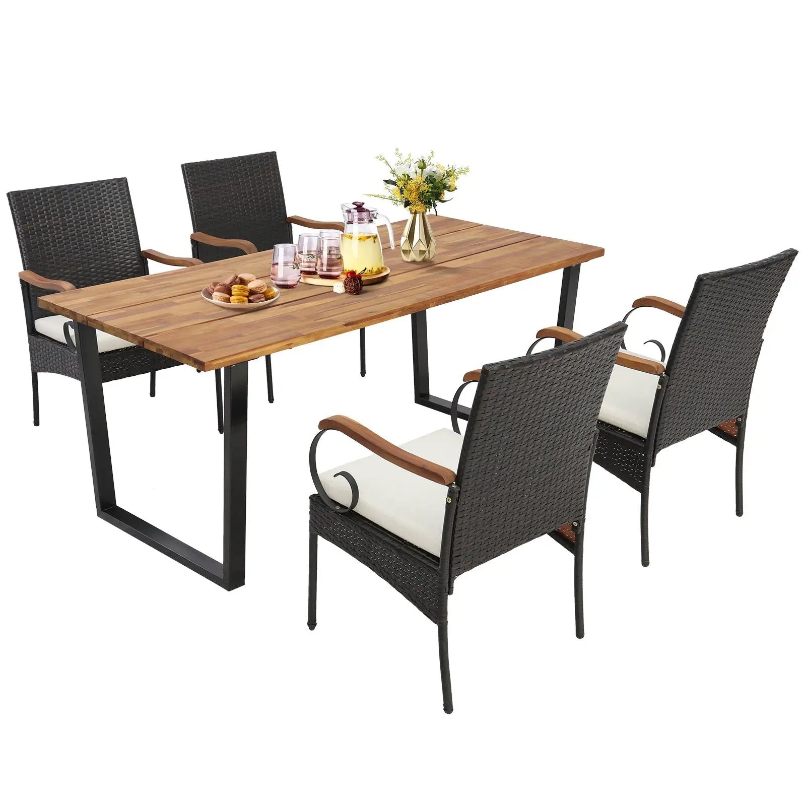 5 Pieces Patio Rattan Dining Set with Umbrella Hole for Poolside Backyard by DirectDeals