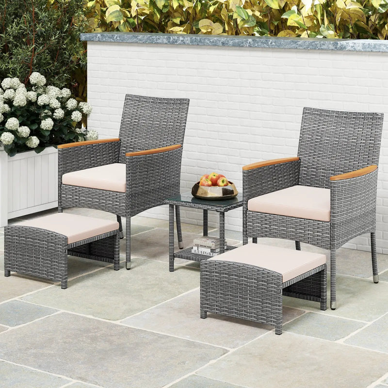 5 Pieces Patio Conversation Set with Soft Cushions and Ottomans-Beige by DirectDeals