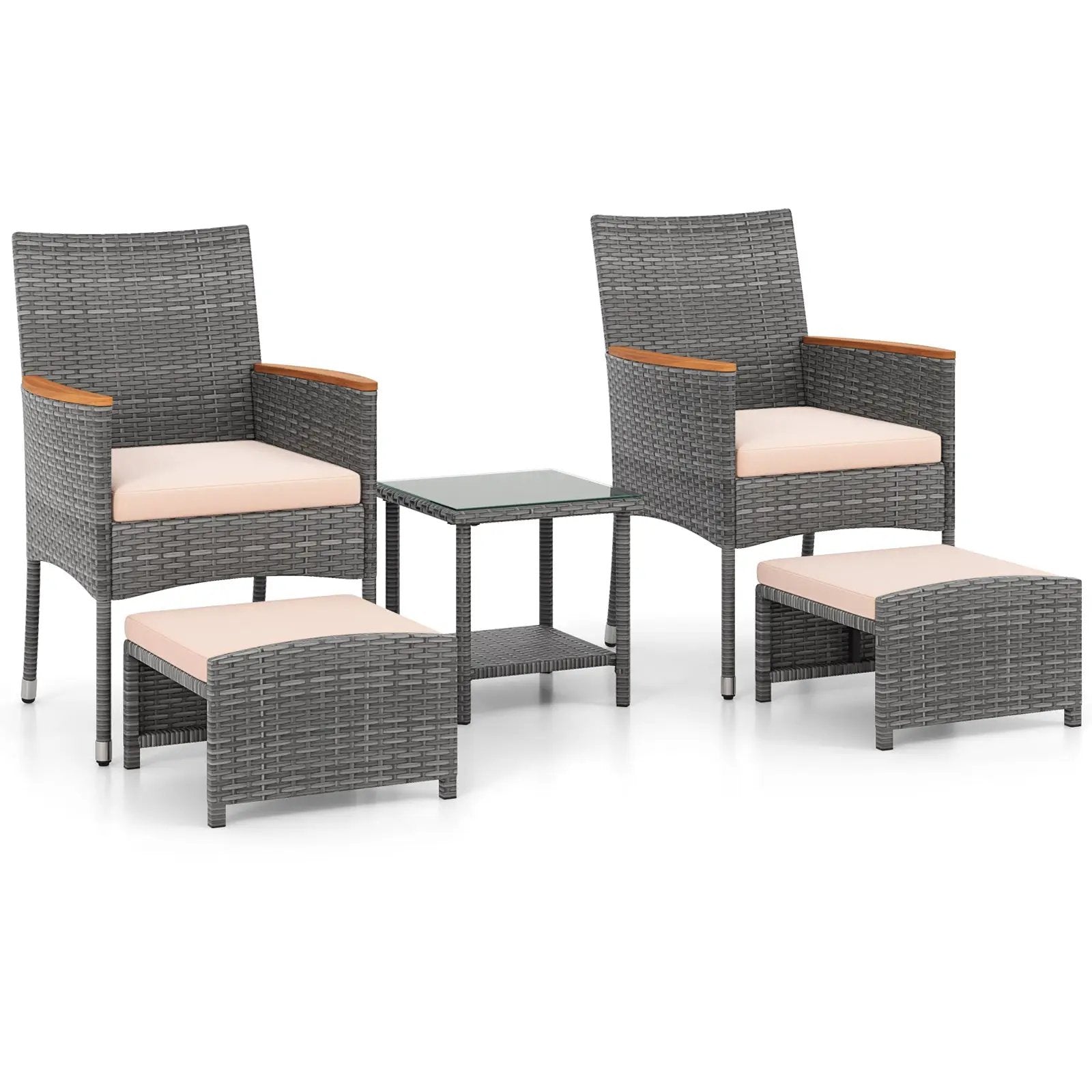 5 Pieces Patio Conversation Set with Soft Cushions and Ottomans-Beige by DirectDeals