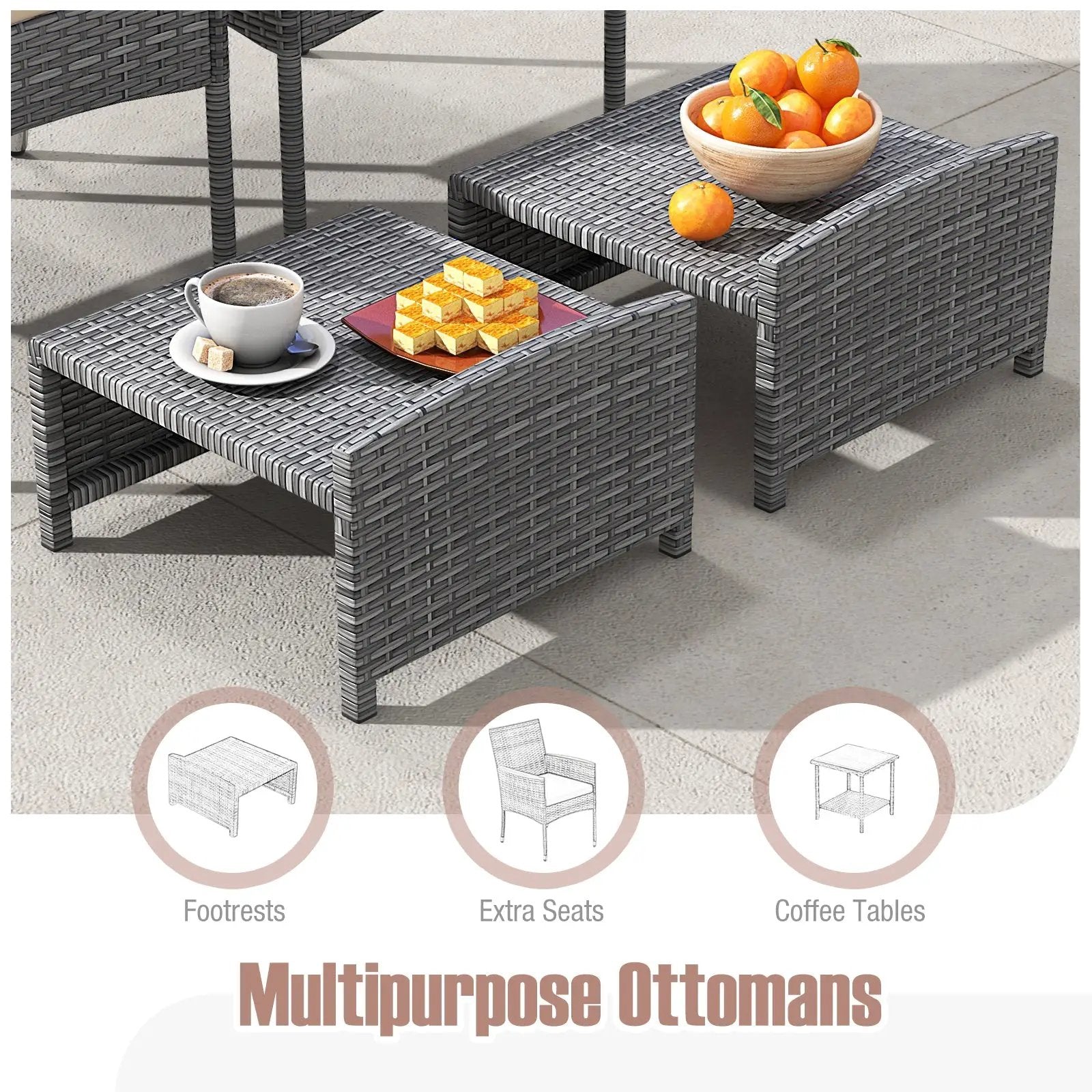 5 Pieces Patio Conversation Set with Soft Cushions and Ottomans-Beige by DirectDeals