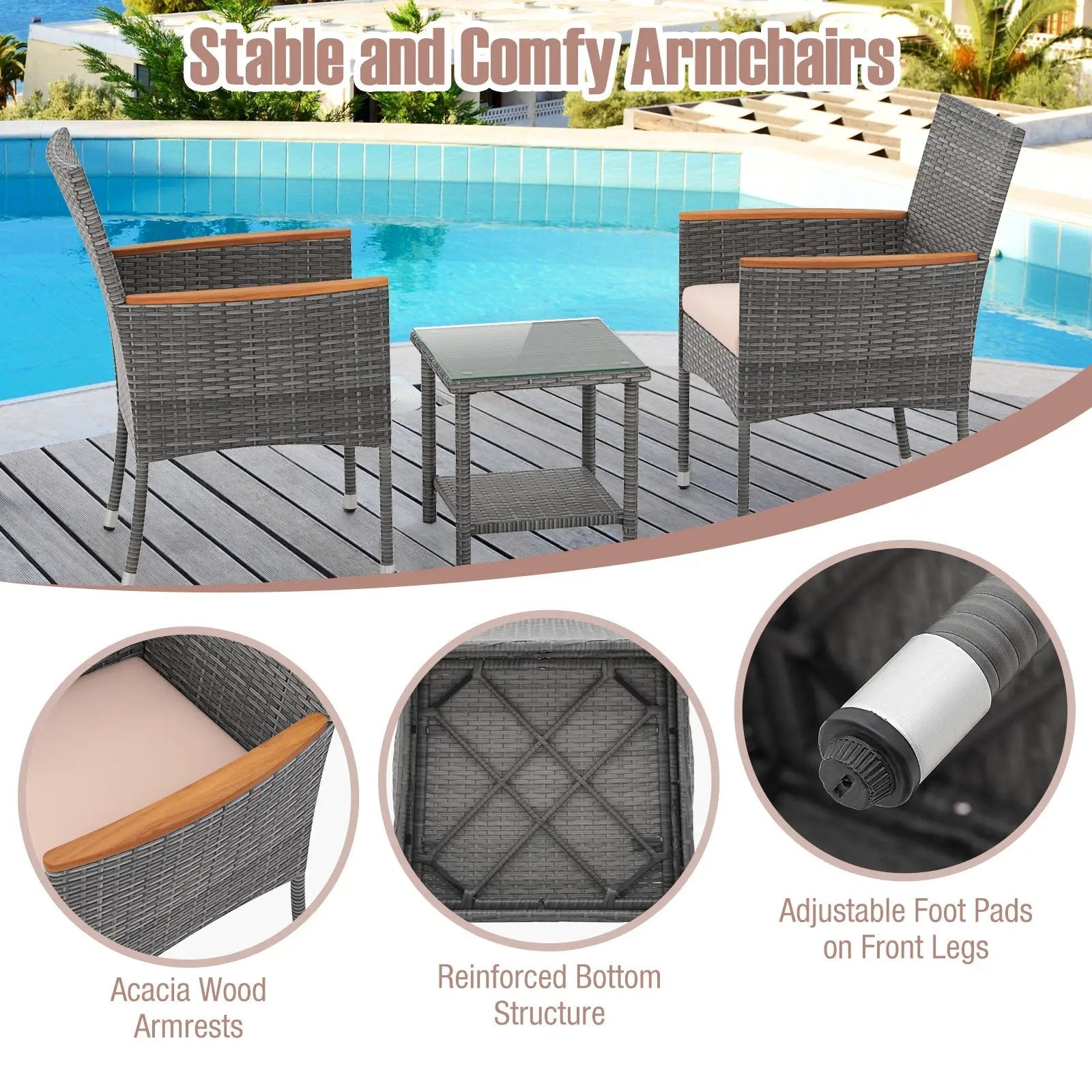 5 Pieces Patio Conversation Set with Soft Cushions and Ottomans-Beige by DirectDeals