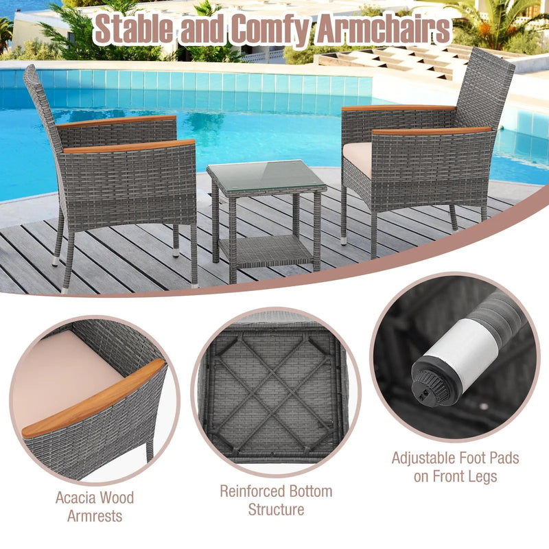5 Pieces Patio Conversation Set with Soft Cushions and Ottomans-Beige by DirectDeals