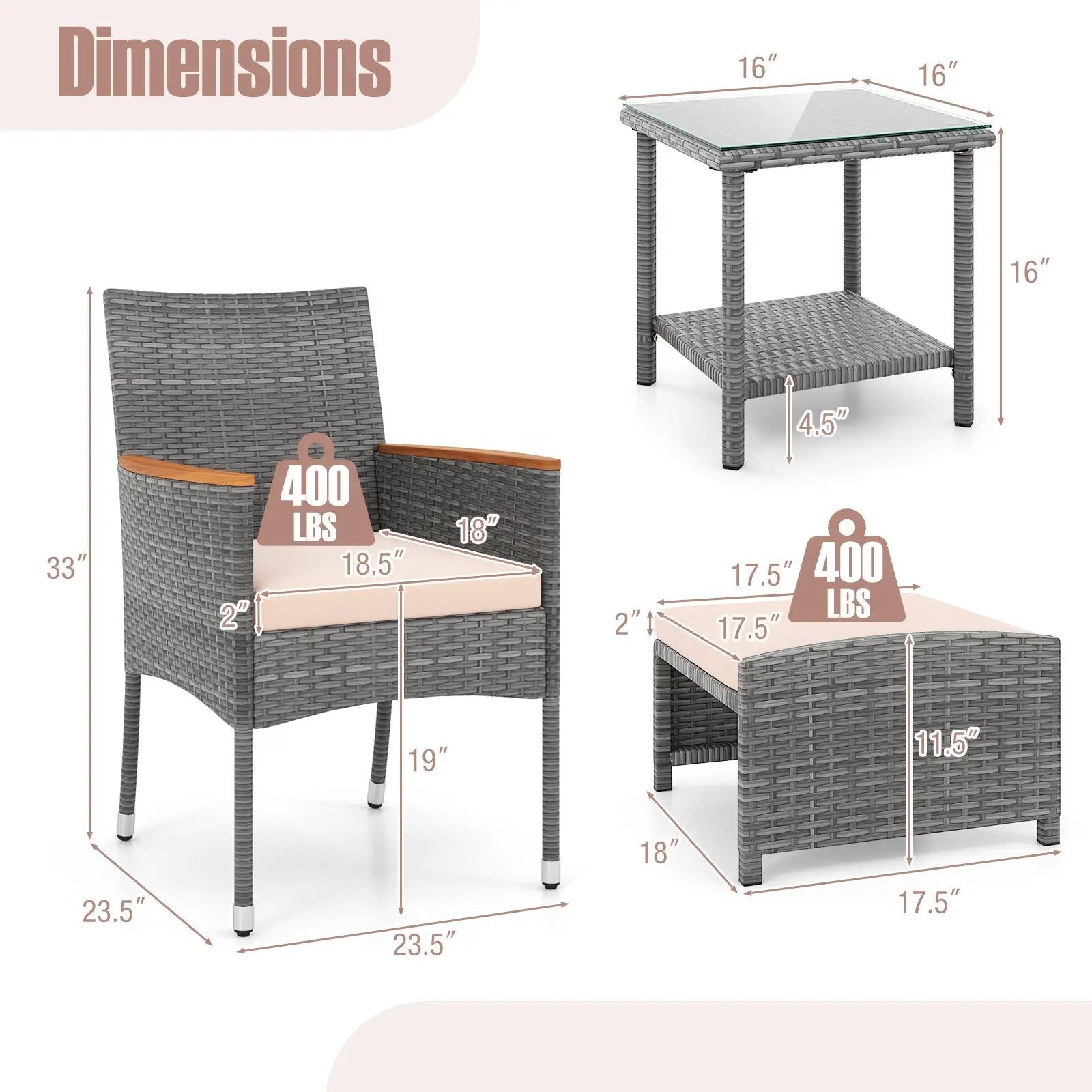 5 Pieces Patio Conversation Set with Soft Cushions and Ottomans-Beige by DirectDeals