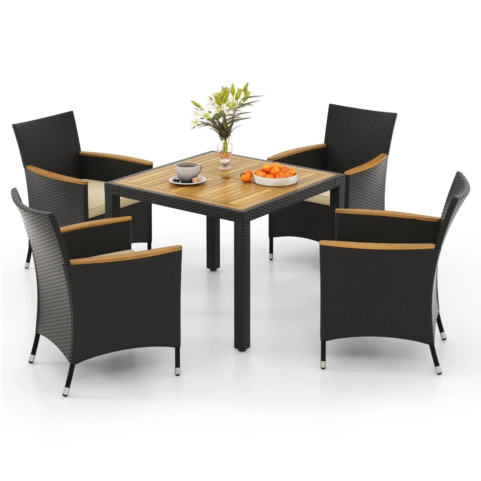 5 Pieces Patio Dining Table Set for 4 with Umbrella Hole by DirectDeals
