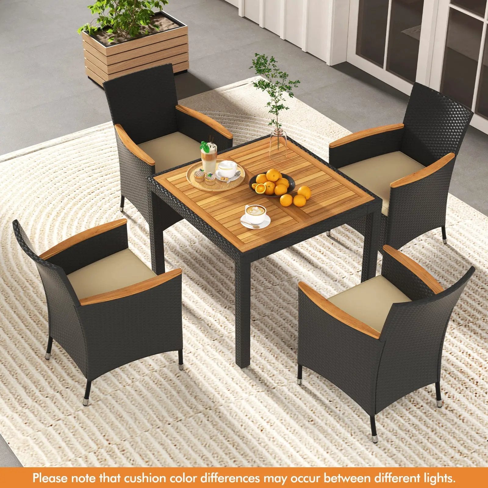 5 Pieces Patio Dining Table Set for 4 with Umbrella Hole by DirectDeals