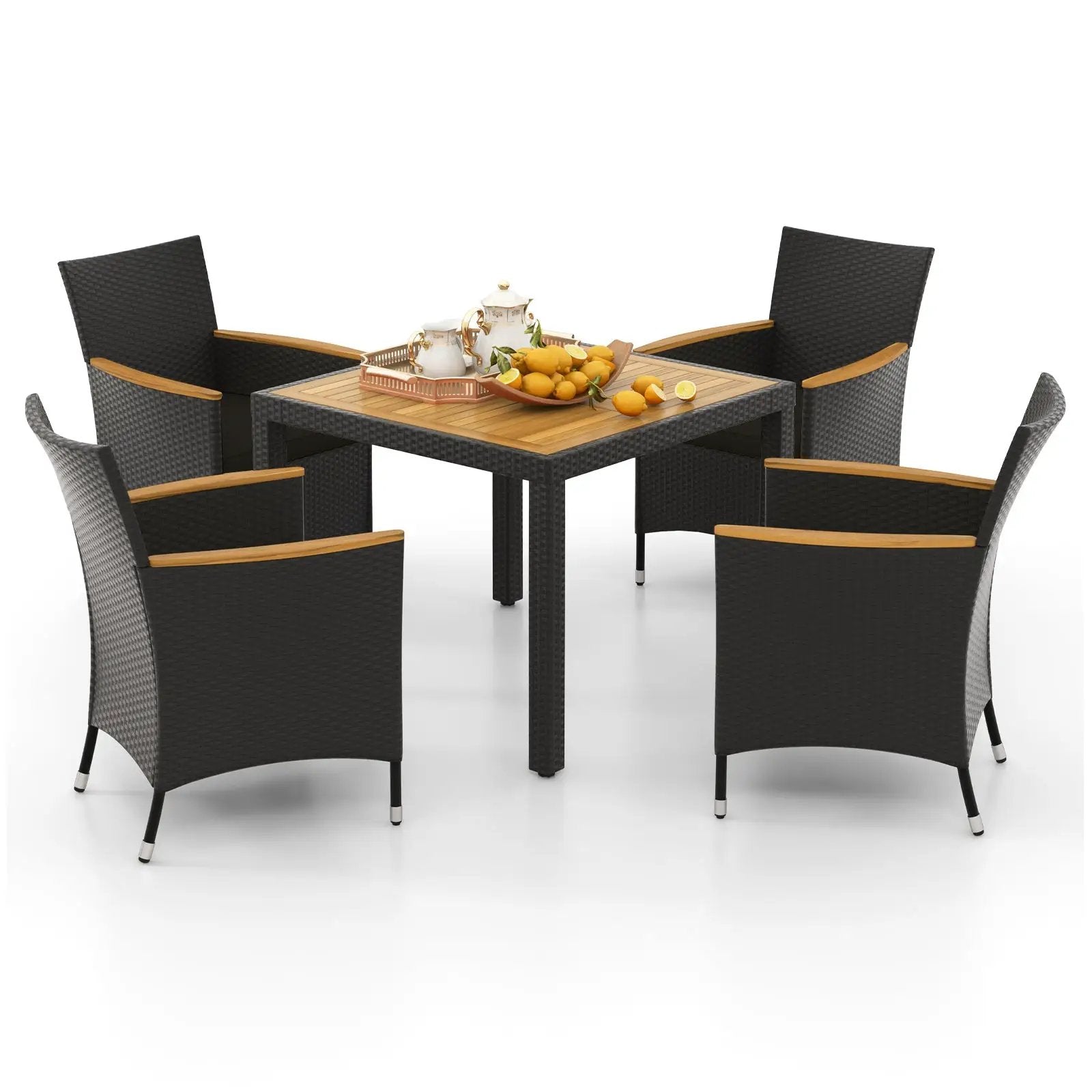 5 Pieces Patio Dining Table Set for 4 with Umbrella Hole by DirectDeals