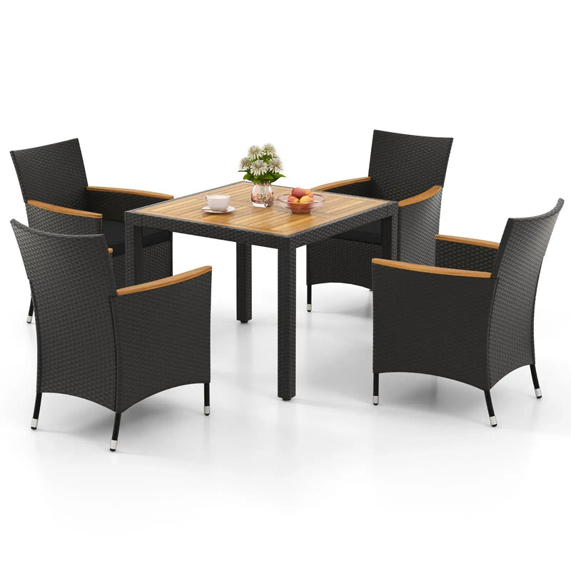 5 Pieces Patio Dining Table Set for 4 with Umbrella Hole by DirectDeals