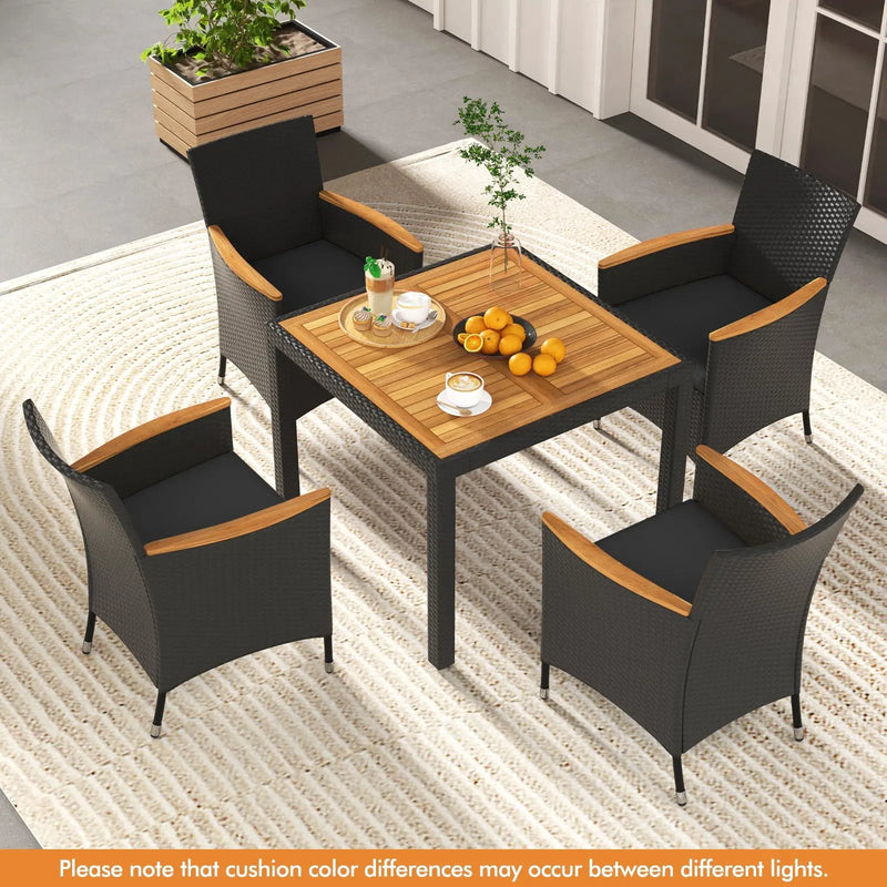 5 Pieces Patio Dining Table Set for 4 with Umbrella Hole by DirectDeals