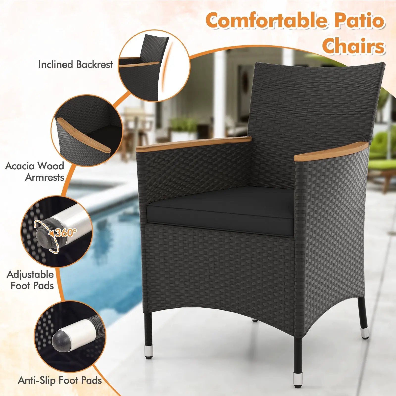 5 Pieces Patio Dining Table Set for 4 with Umbrella Hole by DirectDeals