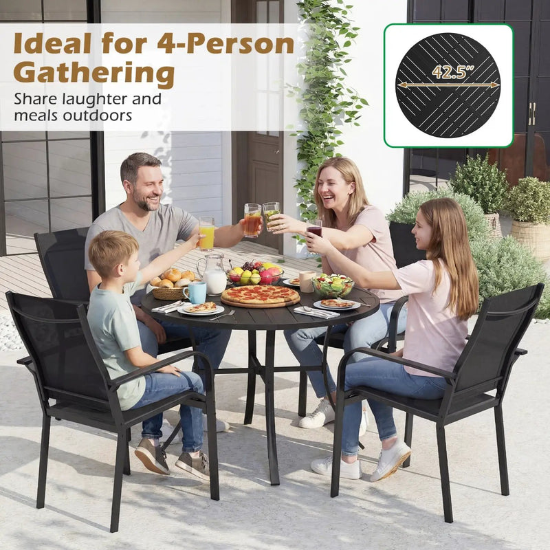 5 Pieces Patio Dining Set for 4 42.5 inch Outdoor Round Metal Table by DirectDeals