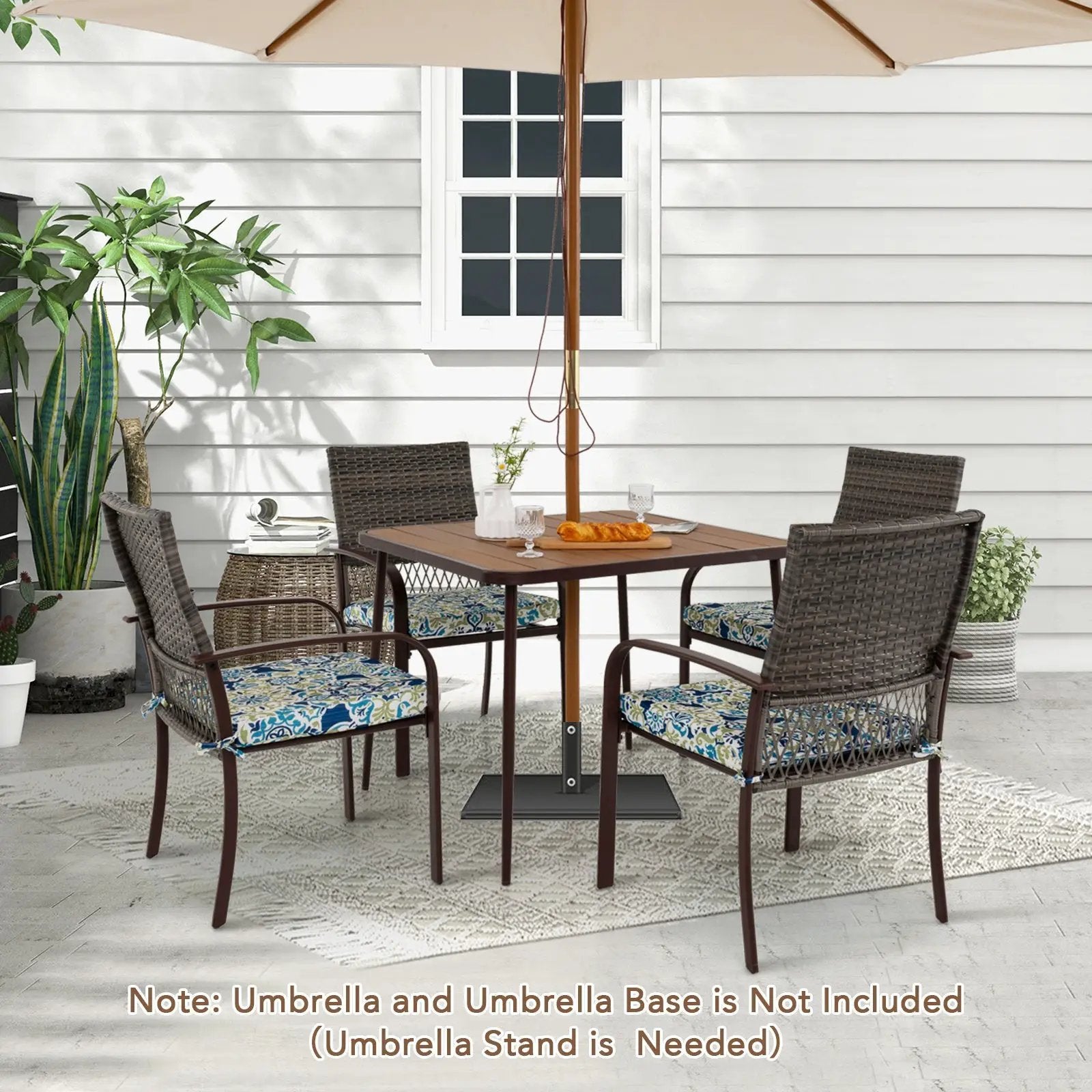 5 Pieces Patio Dining Set 4 Cushioned Rattan Armchairs and Square Table by DirectDeals