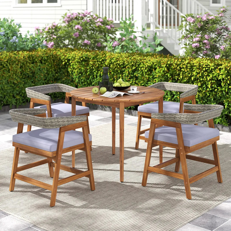 5 Pieces Patio Dining Set with Cushions and PE Rattan Backrest for Garden and Backyard by DirectDeals