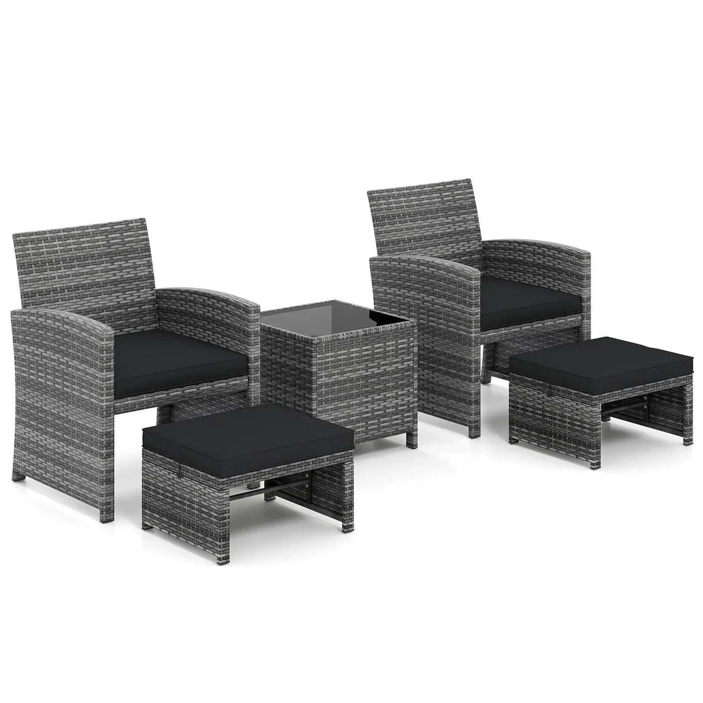 5 Pieces Patio Furniture Set PE Wicker Outdoor Lounge Chairs with 2 Ottomans by DirectDeals