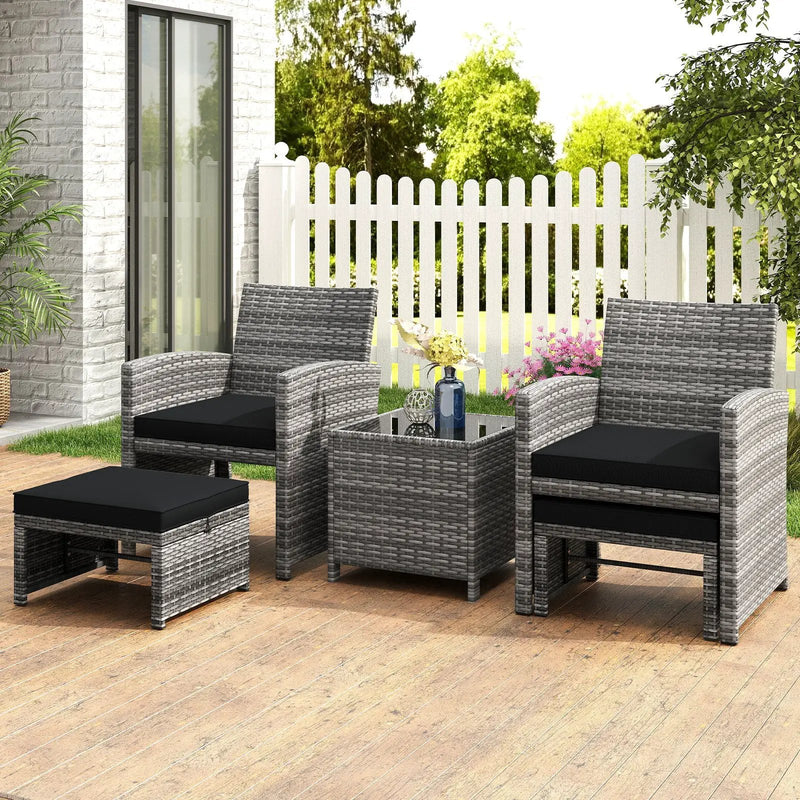 5 Pieces Patio Furniture Set PE Wicker Outdoor Lounge Chairs with 2 Ottomans by DirectDeals