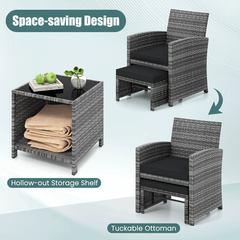 5 Pieces Patio Furniture Set PE Wicker Outdoor Lounge Chairs with 2 Ottomans by DirectDeals