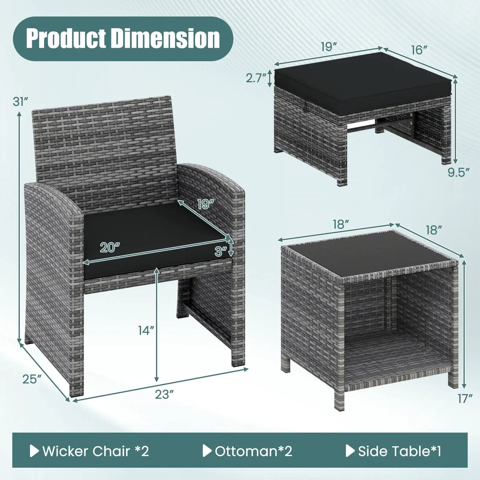 5 Pieces Patio Furniture Set PE Wicker Outdoor Lounge Chairs with 2 Ottomans by DirectDeals