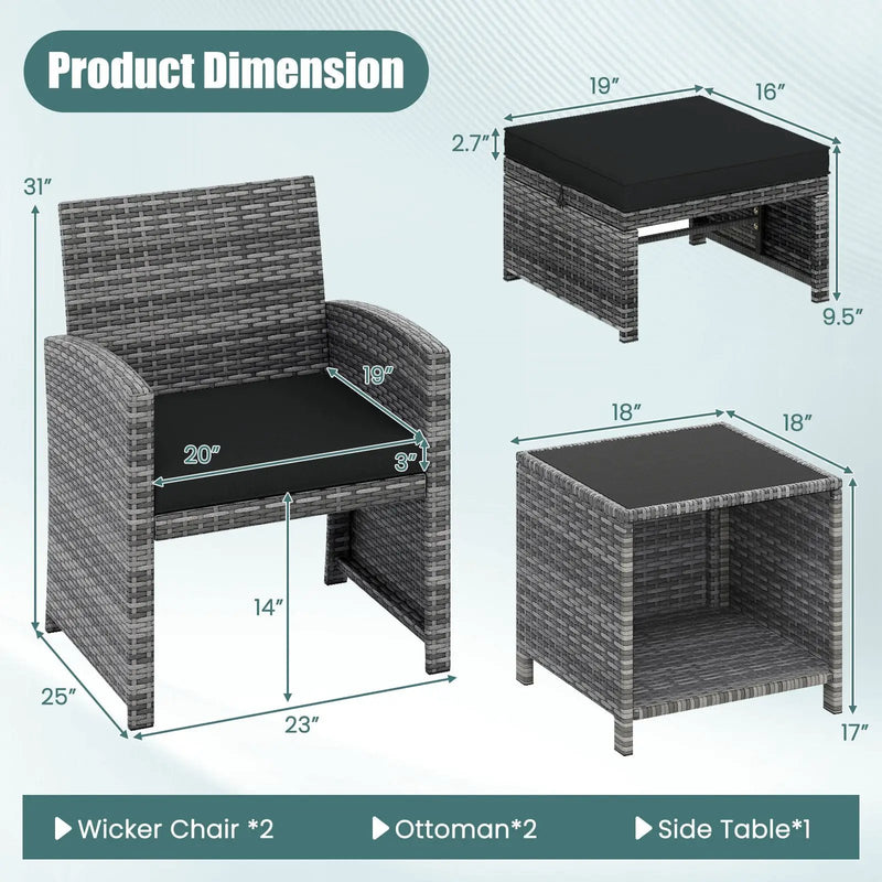 5 Pieces Patio Furniture Set PE Wicker Outdoor Lounge Chairs with 2 Ottomans by DirectDeals