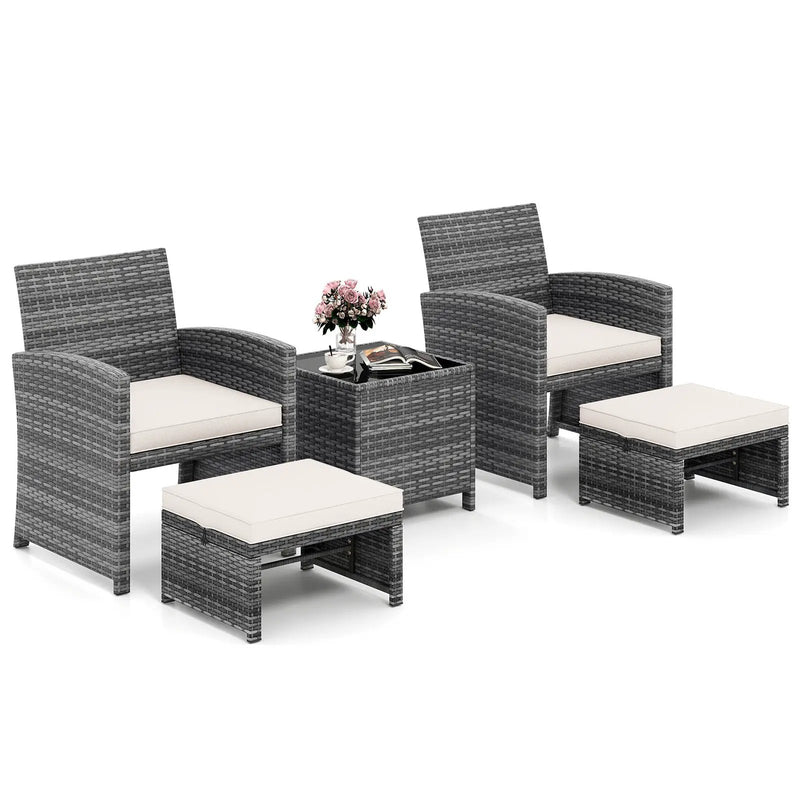 5 Pieces Patio Furniture Set PE Wicker Outdoor Lounge Chairs with 2 Ottomans by DirectDeals
