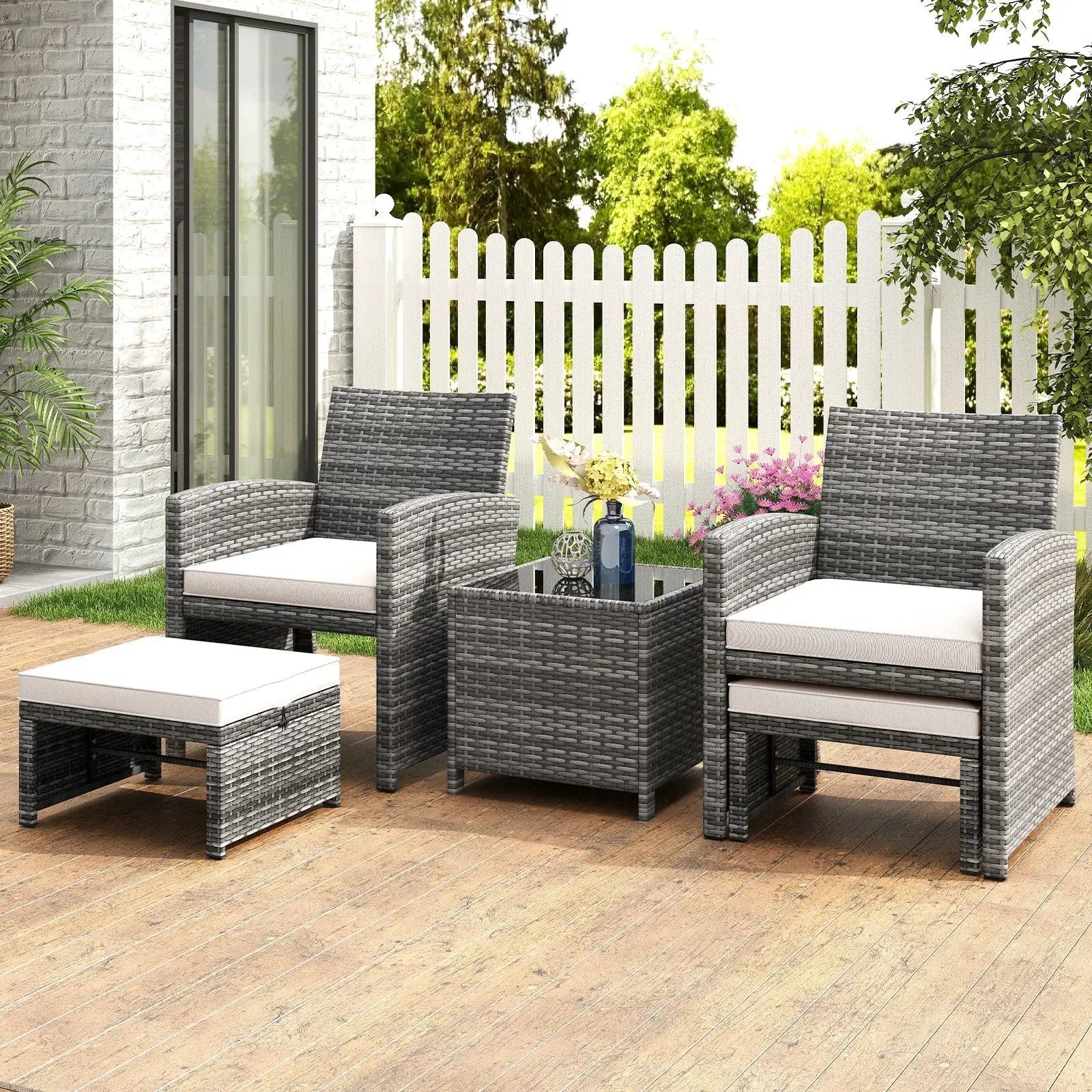 5 Pieces Patio Furniture Set PE Wicker Outdoor Lounge Chairs with 2 Ottomans by DirectDeals