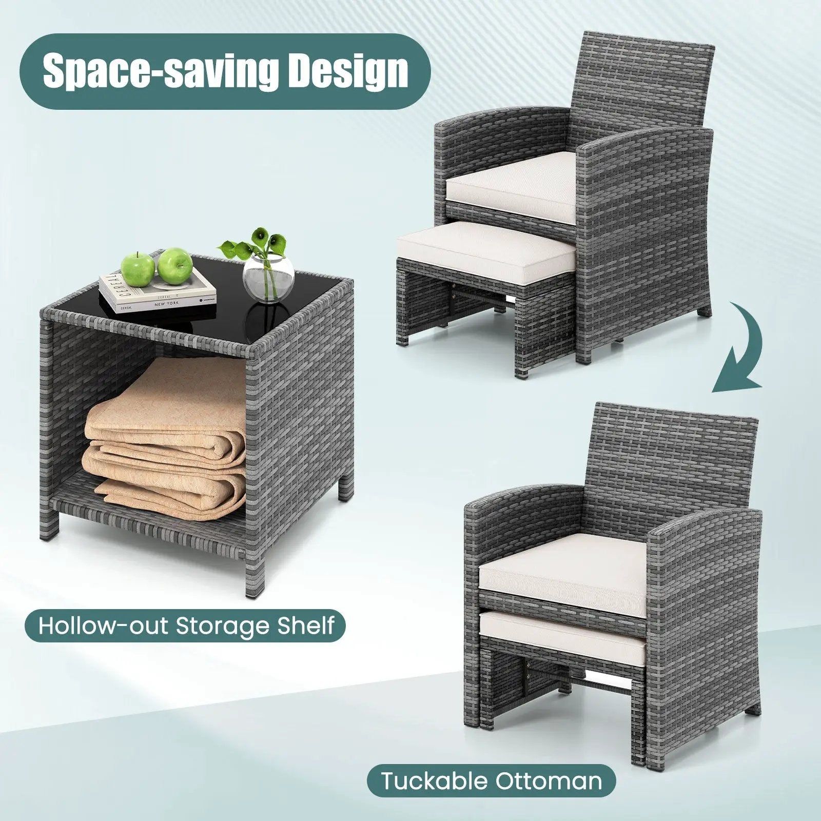 5 Pieces Patio Furniture Set PE Wicker Outdoor Lounge Chairs with 2 Ottomans by DirectDeals