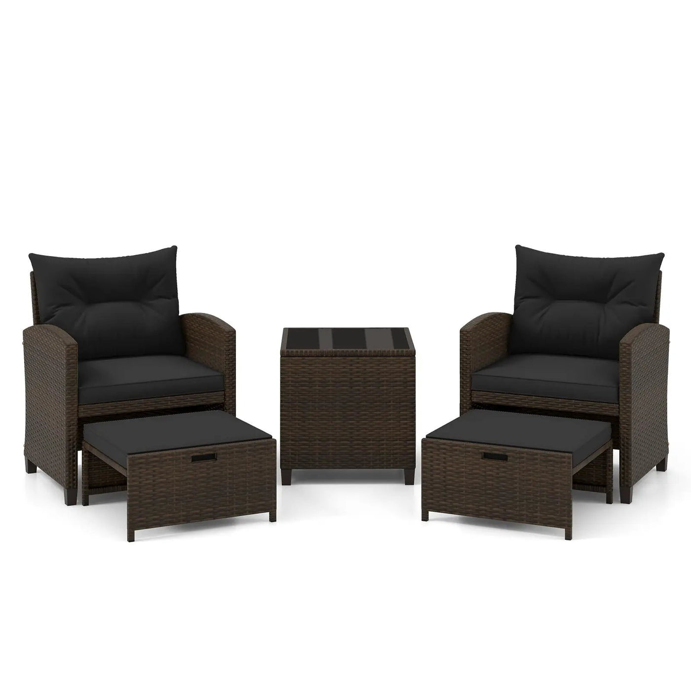 5 Pieces Patio Rattan Furniture with 2 Ottomans and Tempered Glass Coffee Table-Red by DirectDeals