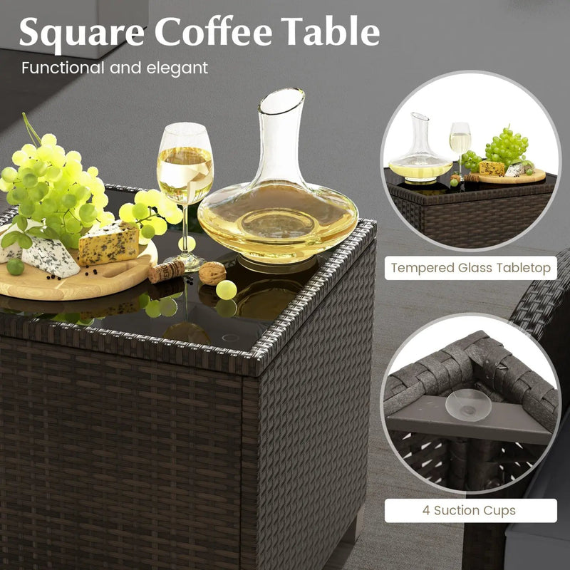 5 Pieces Patio Rattan Furniture with 2 Ottomans and Tempered Glass Coffee Table-Red by DirectDeals