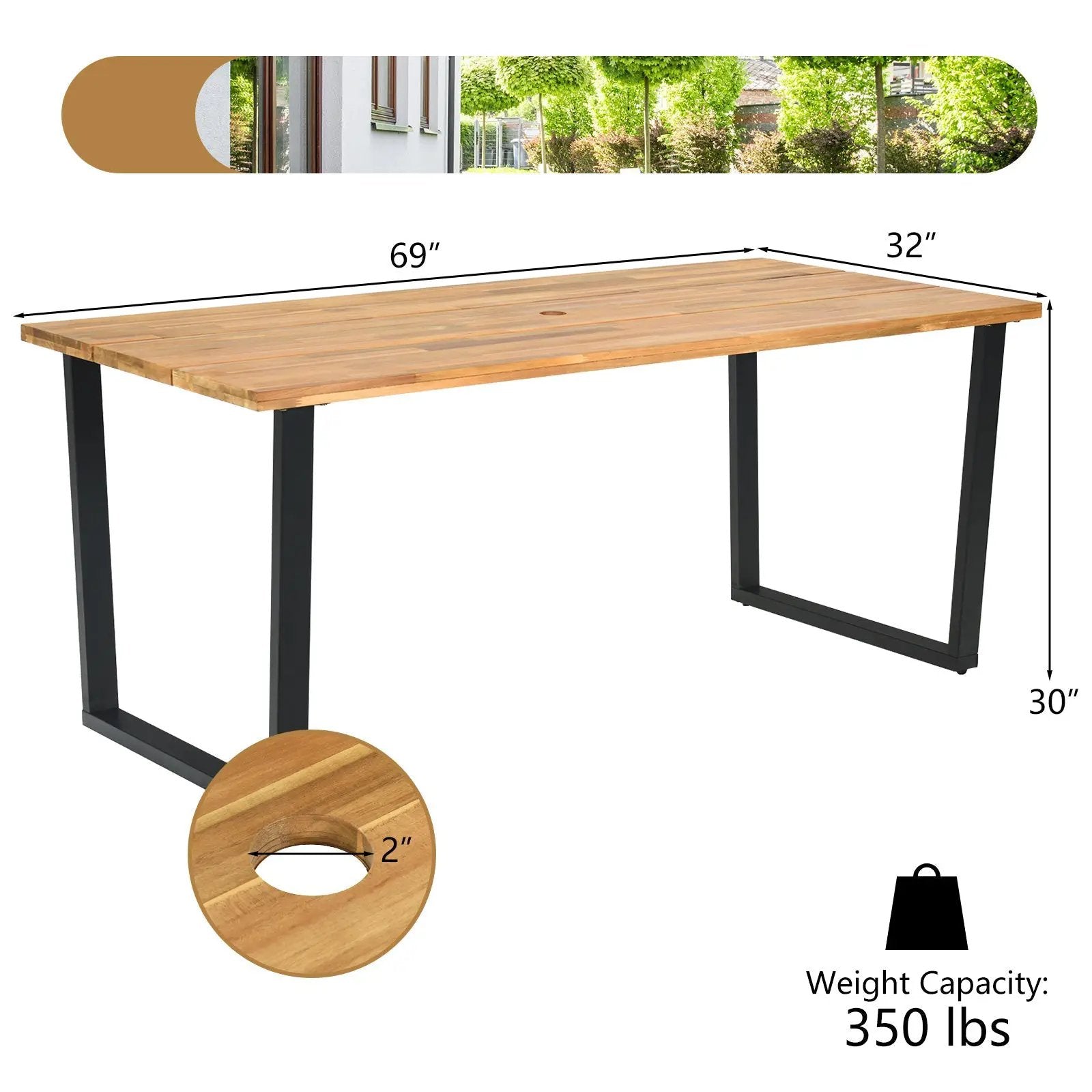 5 Pieces Patio Rattan Dining Set with Acacia Wood Tabletop and Armrests by DirectDeals
