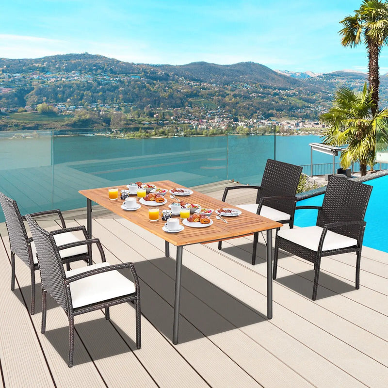 5 Pieces Patio Wicker Cushioned Dining Set with Umbrella Hole by DirectDeals