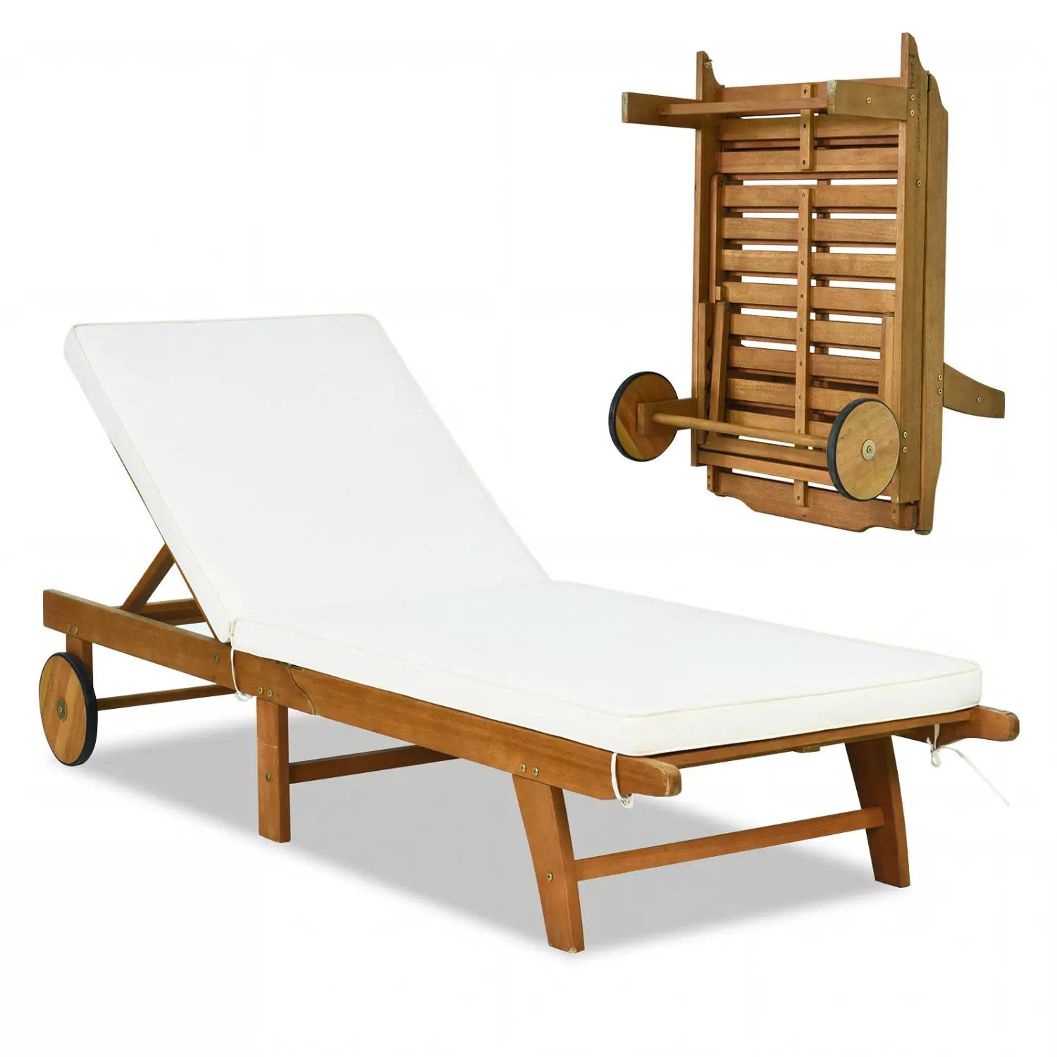 Adjustable Patio Chaise Lounge with Cushion and Wheels by DirectDeals