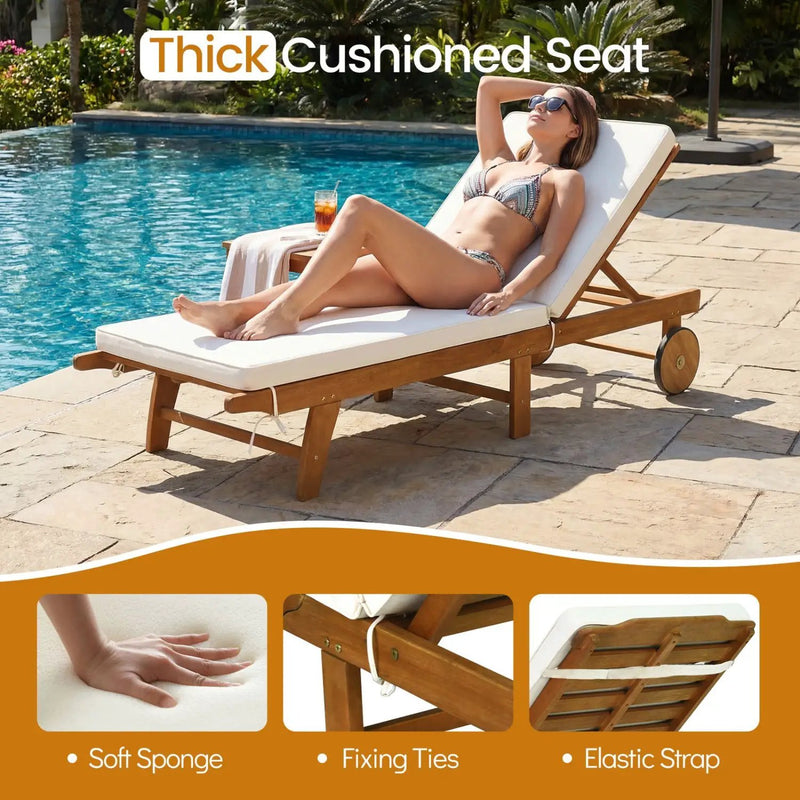 Adjustable Patio Chaise Lounge with Cushion and Wheels by DirectDeals