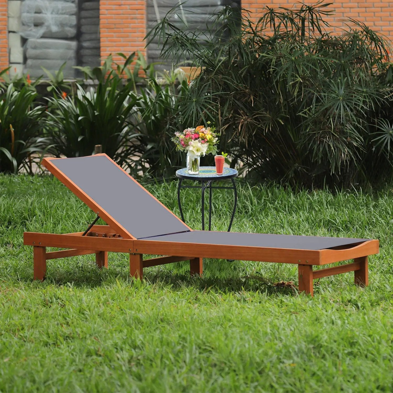 Adjustable Wood Chaise Lounge Chair with 5-Position Backrest by DirectDeals