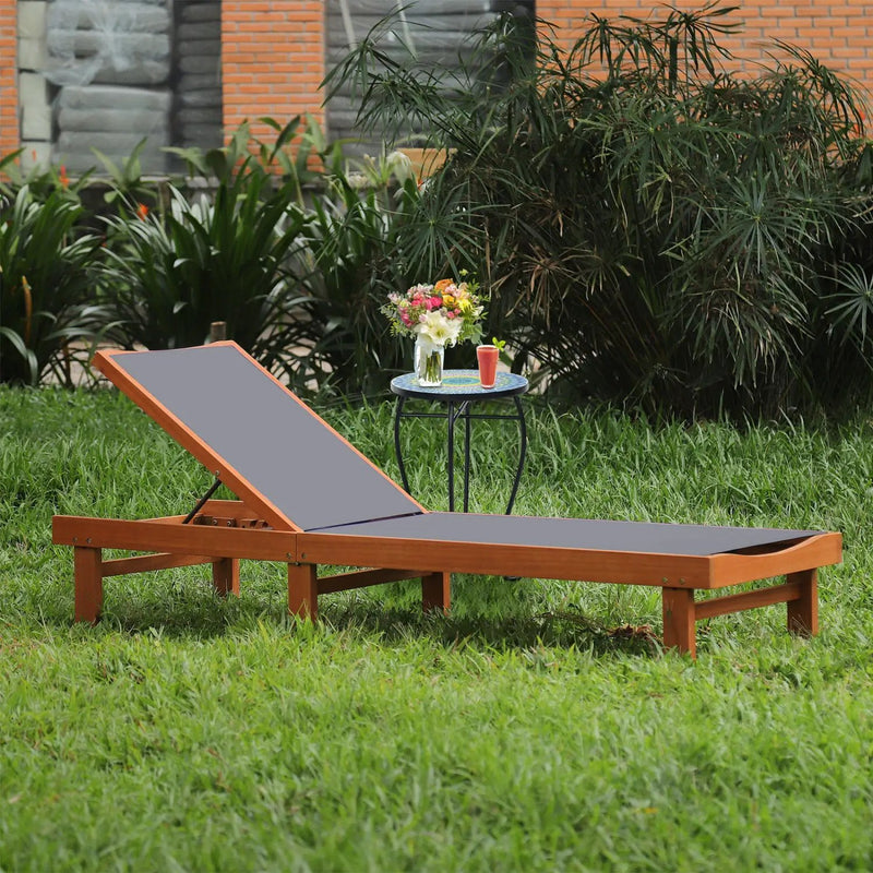 Adjustable Wood Chaise Lounge Chair with 5-Position Backrest by DirectDeals