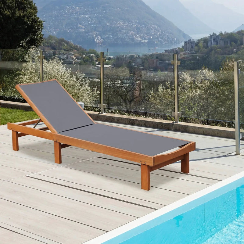Adjustable Wood Chaise Lounge Chair with 5-Position Backrest by DirectDeals