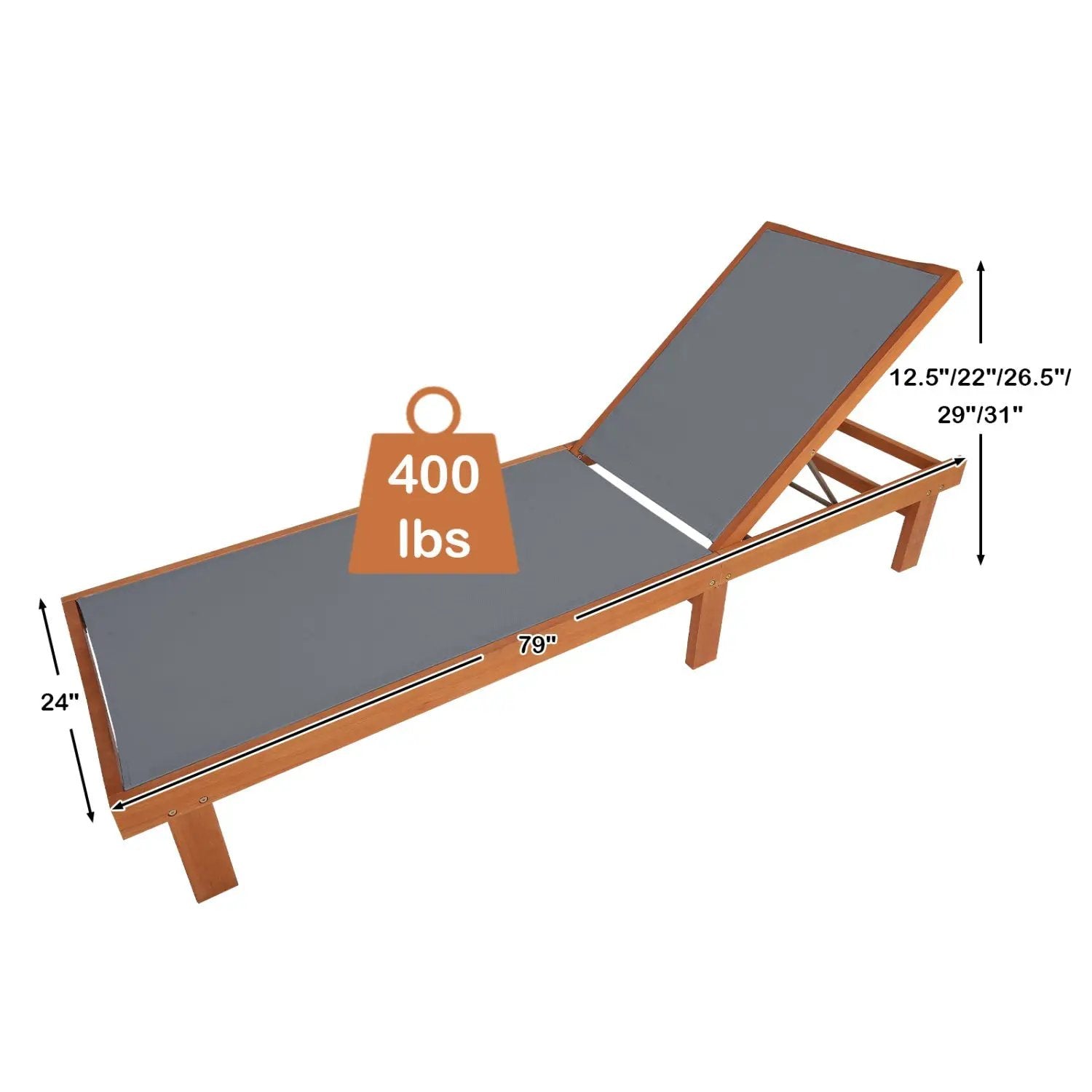 Adjustable Wood Chaise Lounge Chair with 5-Position Backrest by DirectDeals