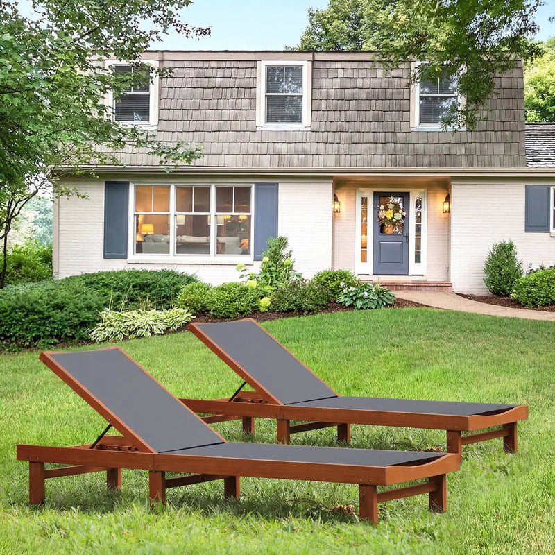 Adjustable Wood Chaise Lounge Chair with 5-Position Backrest by DirectDeals