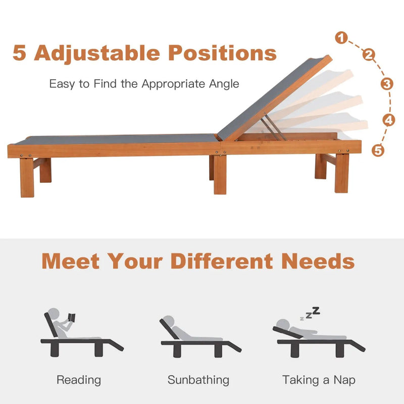 Adjustable Wood Chaise Lounge Chair with 5-Position Backrest by DirectDeals