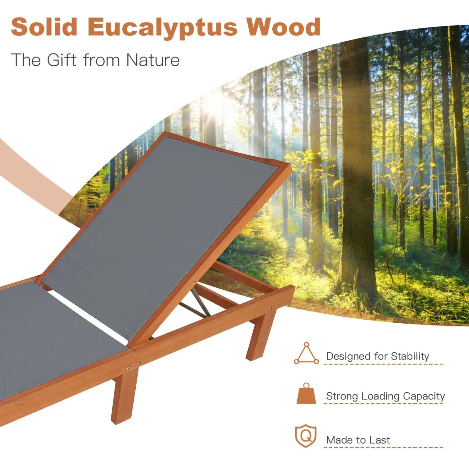 Adjustable Wood Chaise Lounge Chair with 5-Position Backrest by DirectDeals