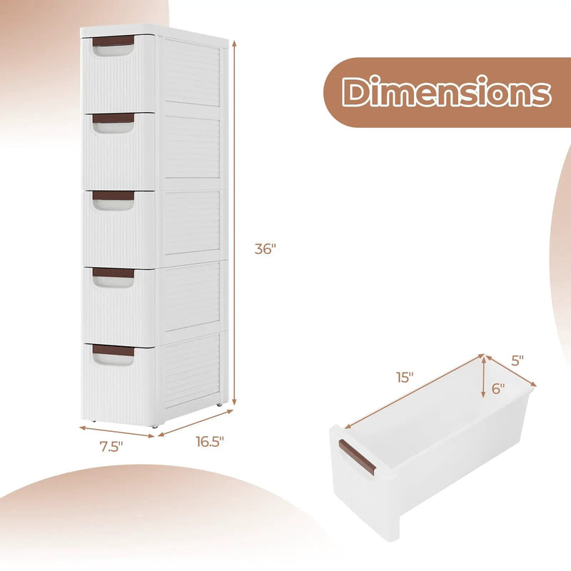 3/4/5/6-Drawer Rolling Organizer Unit Narrow Storage Cabinet with Built-In Wheels for Small Space-5-Drawer by DirectDeals
