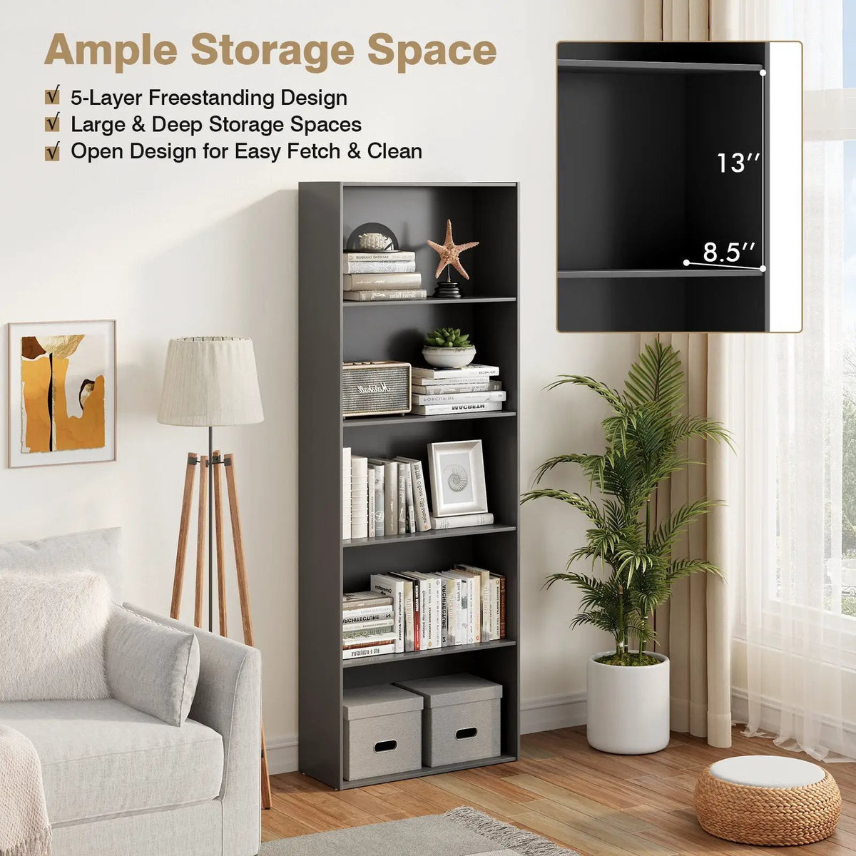 5-Shelf Storage Bookcase Modern Multi-Functional Display Cabinet by DirectDeals